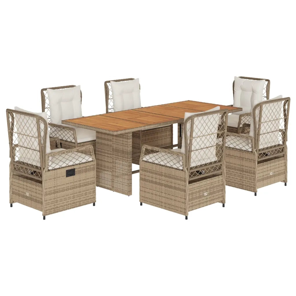 Set da Pranzo da Giardino 7 pz con Cuscini Beige in Polyrattan 3262938