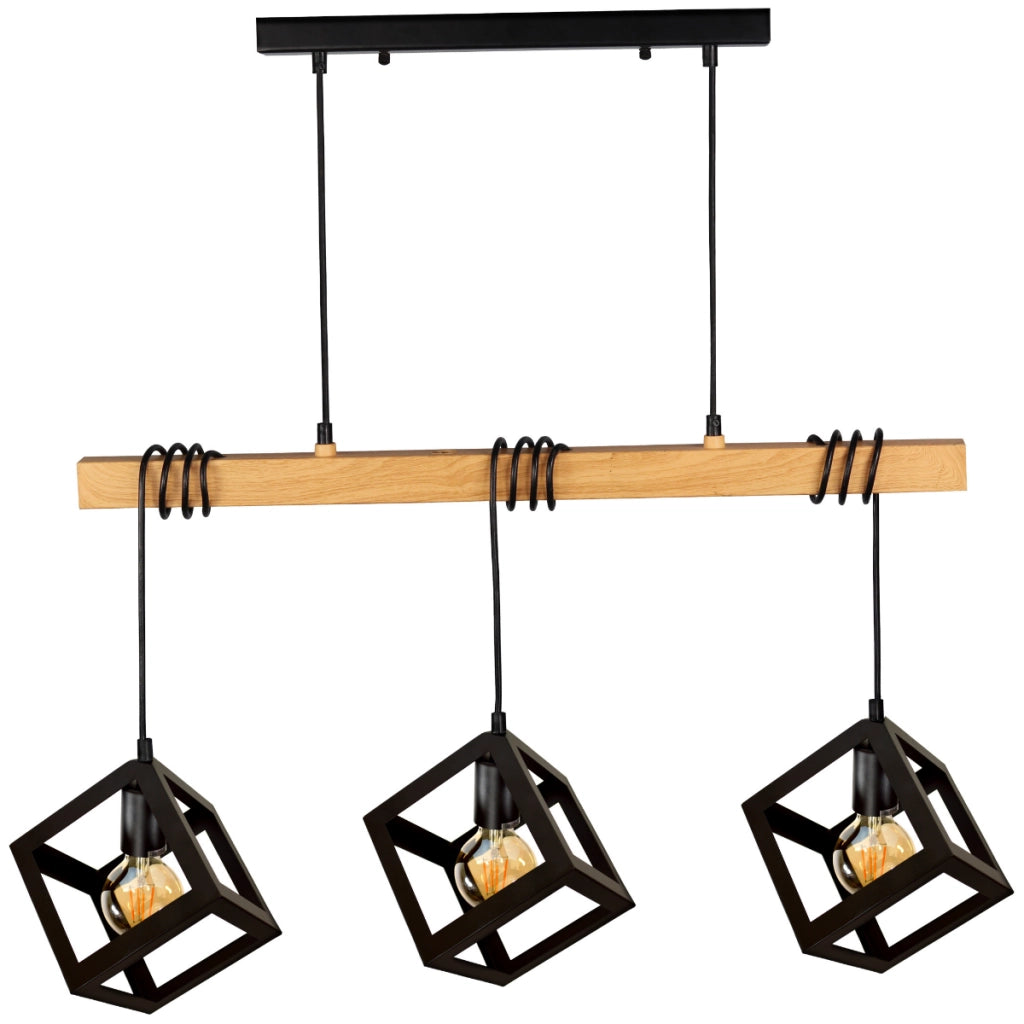 Lampada a sospensione Polux Sweden Wood 3xE27 nera