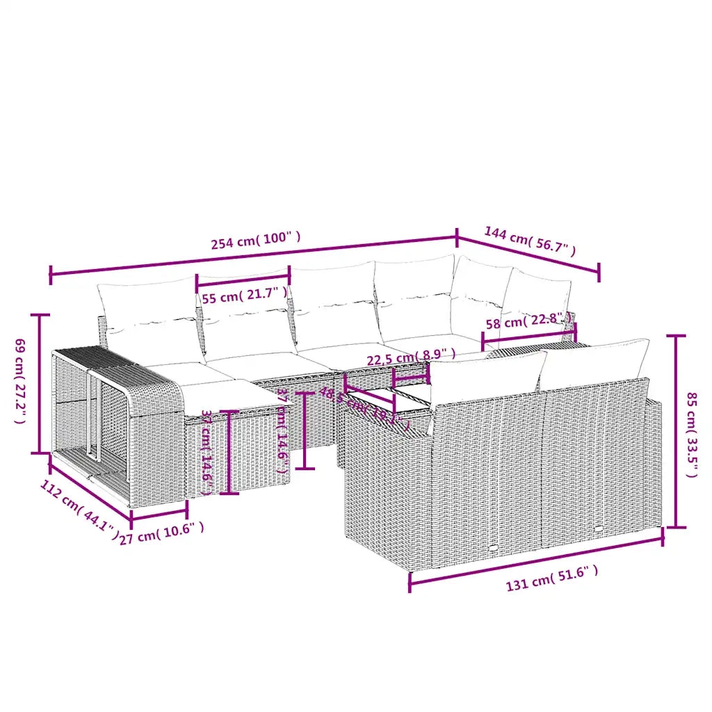 Set Divani da Giardino 11 pz con Cuscini Marrone in Polyrattan 3228914
