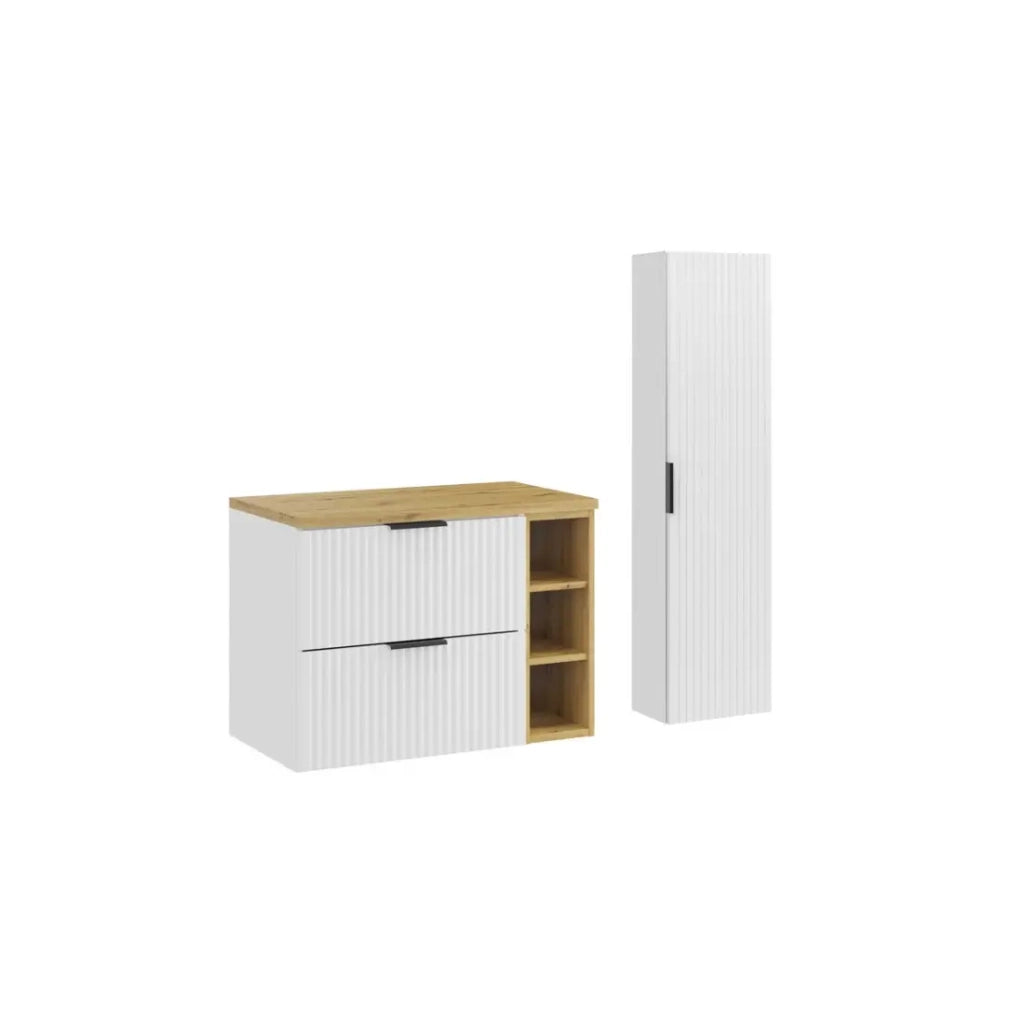 Set bagno NOXERA 80 cm – Mobile sospeso con piano per lavabo, nicchie aperte e colonna