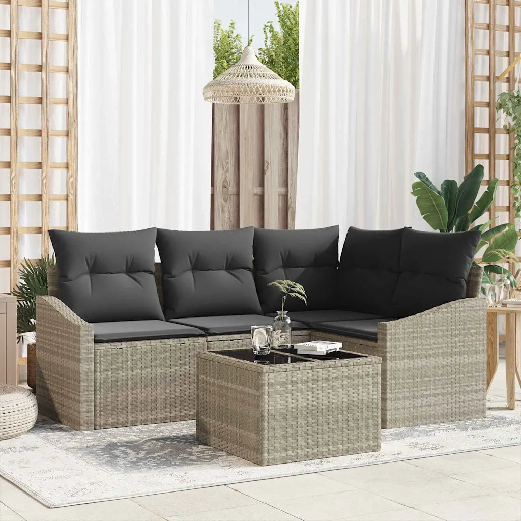 Set di divani con cuscino 5 pcs Grigio chiaro polyrattan