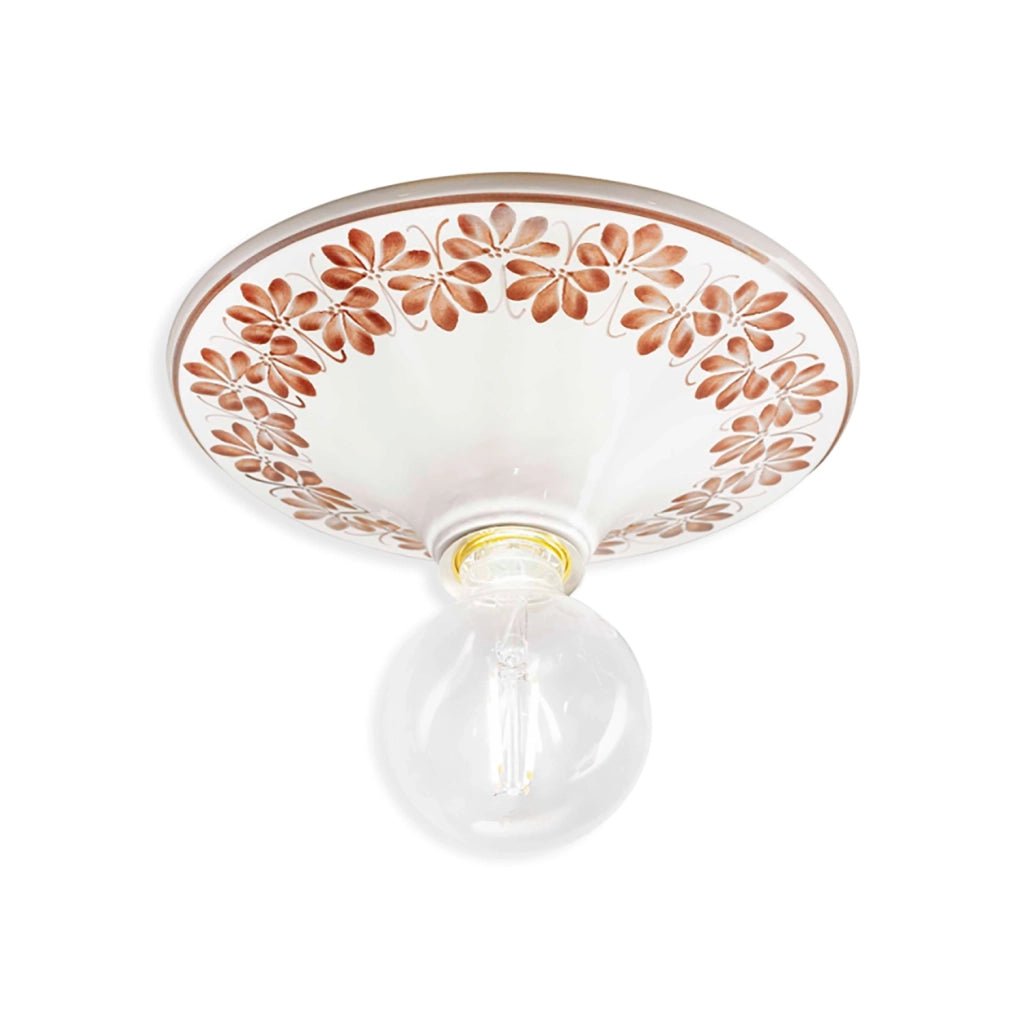 Plafoniera Grande Classica Trieste Bianco Decorato Filo Marrone 1 Luce E27