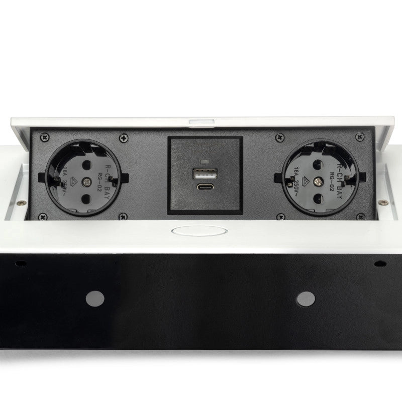 Multiconnettore da tavolo Atom 26 Lite, 225x111mm, 2 prese Schuko, 1 USB Tipo A, 1 USB Tipo C, Zama-Acciaio-Plastica, ..