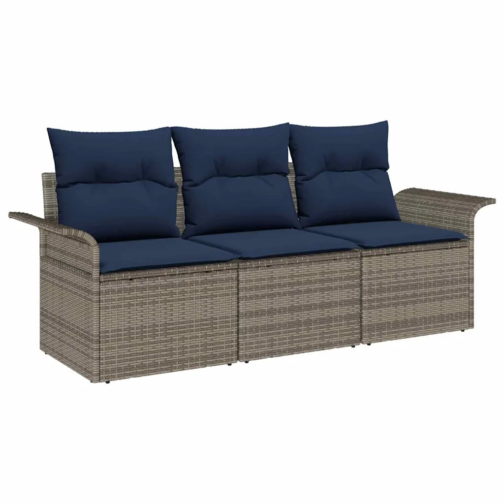 Set Divano da Giardino con cuscino 3 pcs Grigio Poly Rattan 3353894
