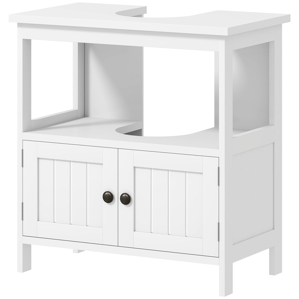 Mobile Sottolavabo con Ripiano e Armadietto, Intaglio e U e 2 Ante, 60x30x60 cm, Bianco