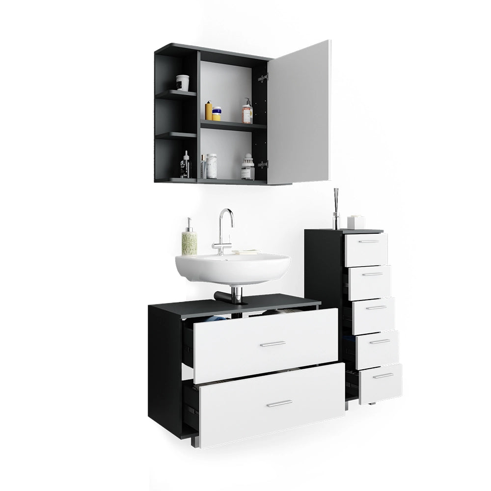 Vicco Set mobili bagno Bianco/antracite 3 parti