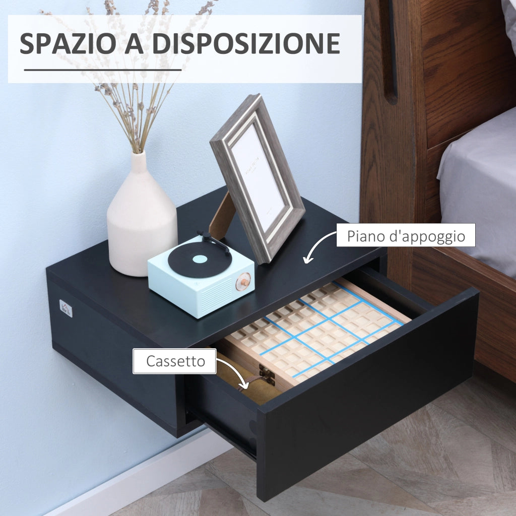 Comodini Sospesi Moderni in Legno ¨C Minimal ¨C 40x30x15cm, Nero