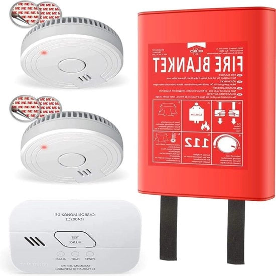 Prevenzione incendio set con rilevatore di fumo 5 anni batteria Montaggio magnetico CO rilevatore 10 anni sensore Scialle di salvataggio coprente 12m x 12m