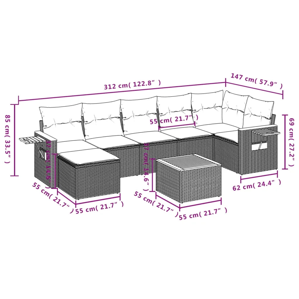 Set Divani da Giardino con Cuscini 8 pz Nero in Polyrattan 3259437