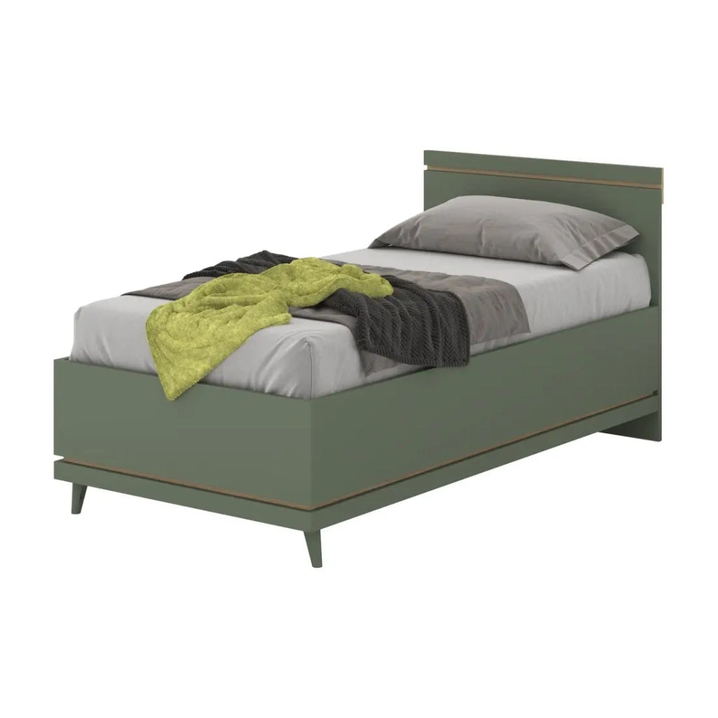 Letto bambino NOKI – 100x200 cm verde e legno – Stile scandinavo