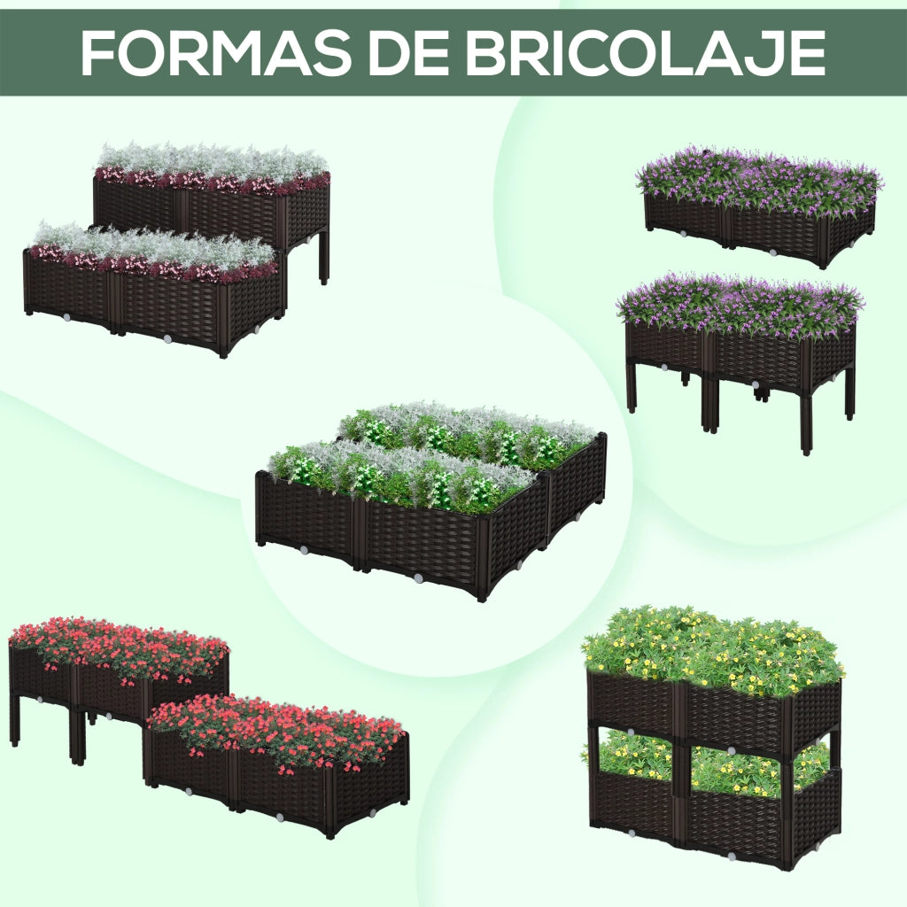 4 Jardineras Cuadradas Exterior Imitaci¨®n Mimbre ¨C zephmum ¨C 40x40x26/44 cm Marr¨®n