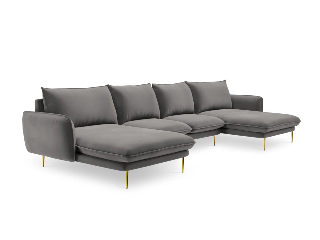 Cosmopolitan Design - Divano panoramico "Vienna" 6 posti in velluto grigio chiaro 