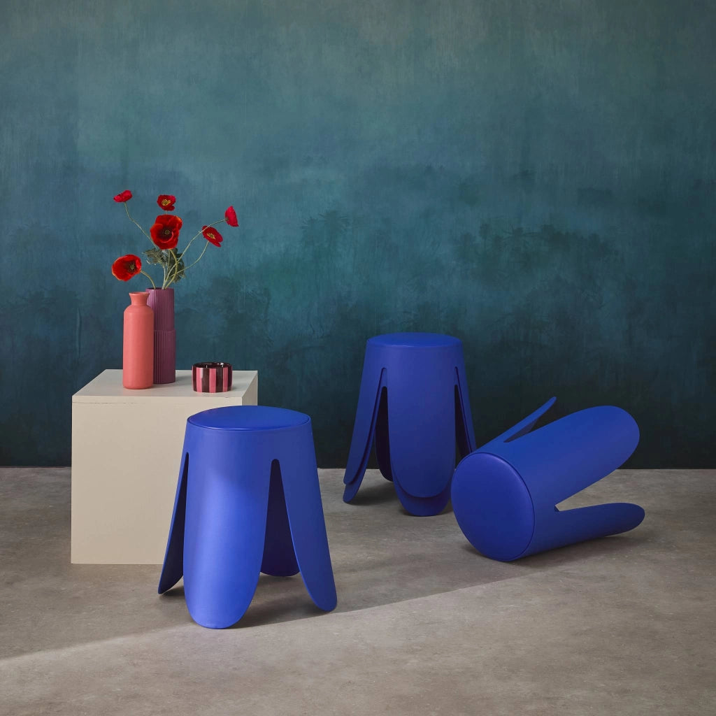 Set 4 sgabelli impilabili in ecopelle, blu
