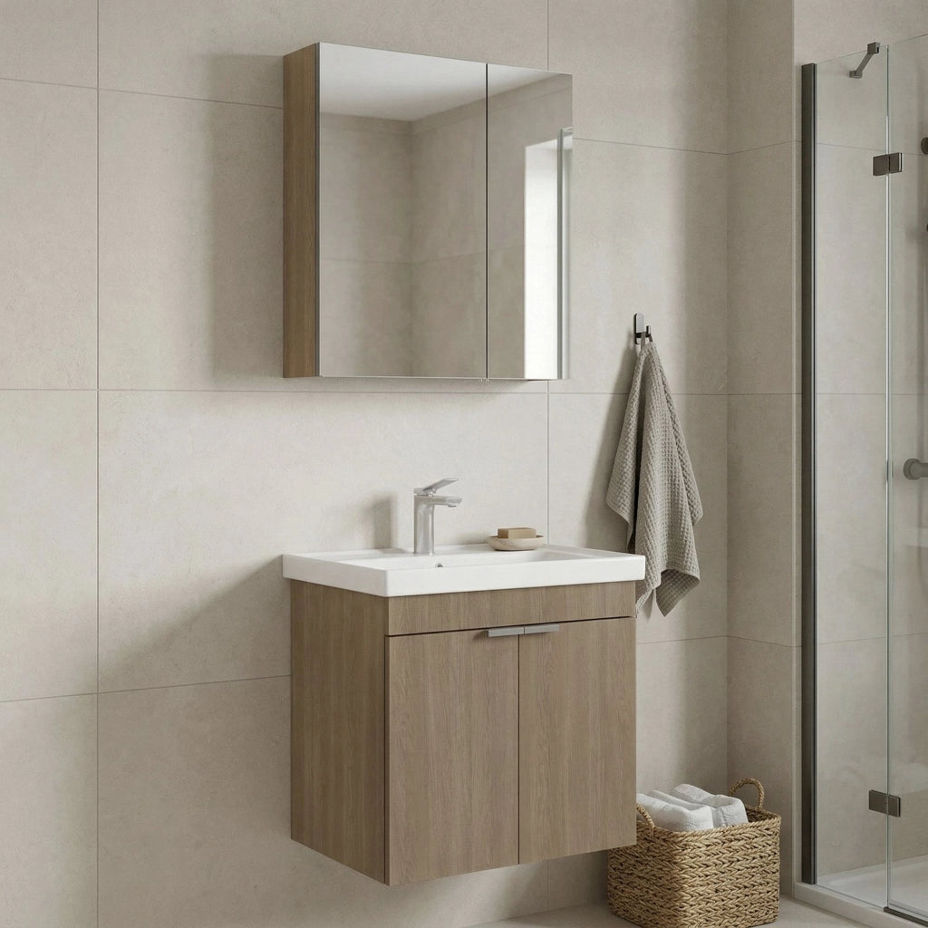 Set mobile lavabo con specchio (2 pezzi) "Desna 60" - 60 x 45 x 58 cm - Rovere