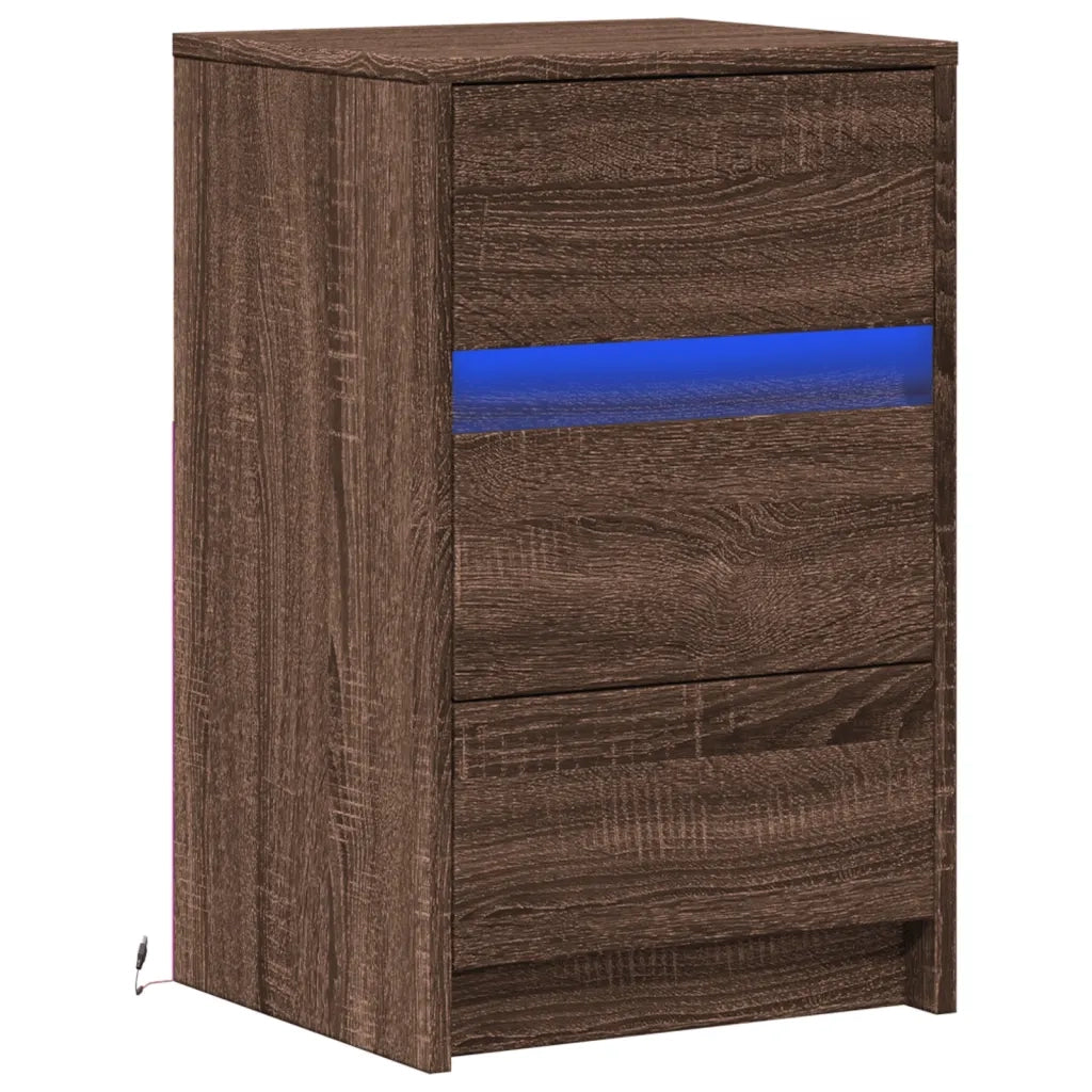 Comodino con Luci LED Rovere Marrone in Legno Multistrato 852018