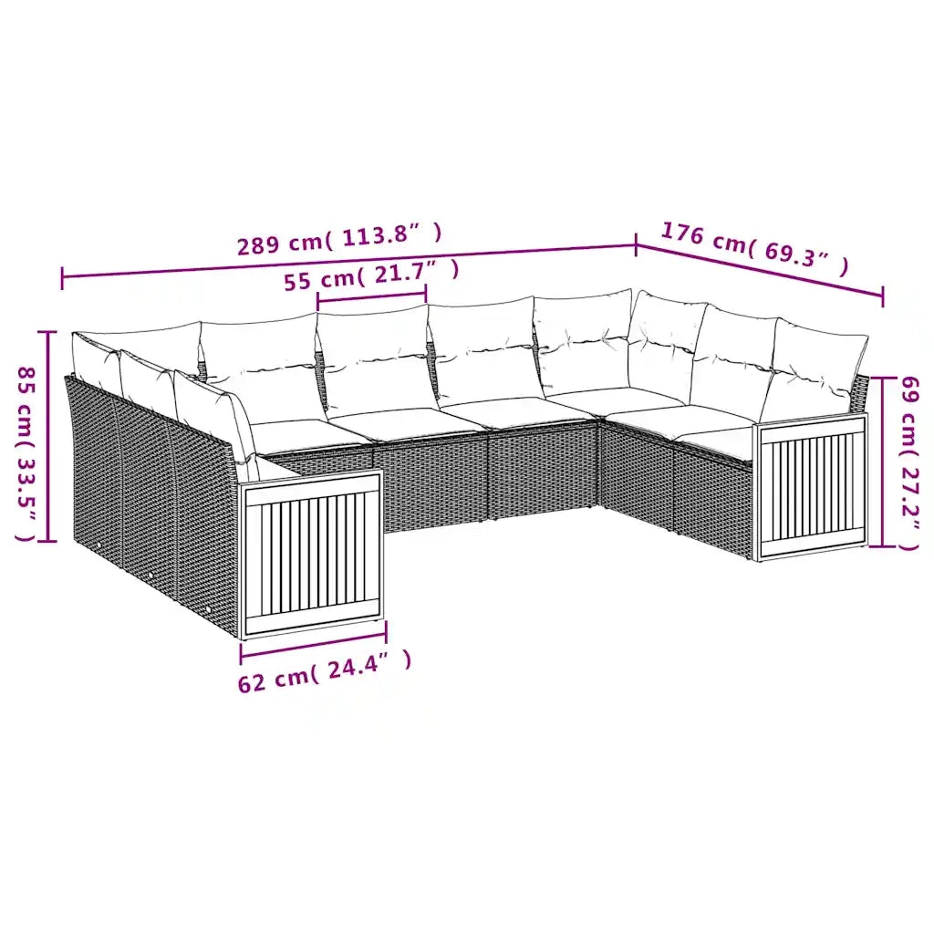 Set Divani da Giardino 9 pz con Cuscini Grigio in Polyrattan 3227958