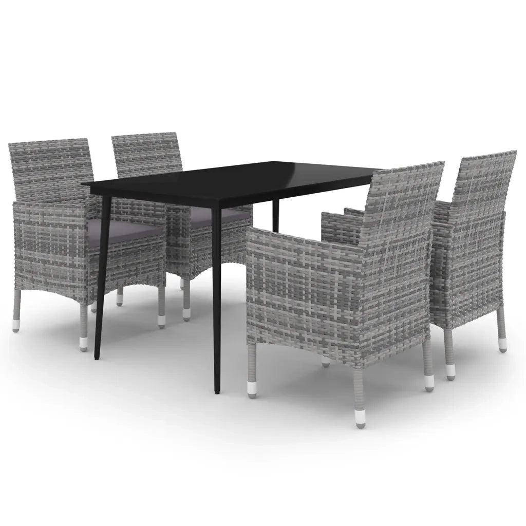 Set da Pranzo per Giardino 5 pz con Cuscini Polyrattan e Vetro 3099741