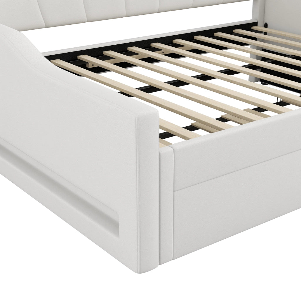 Letto Imbottito con LED e Letto Estraibile ¨C MINIMAL ¨C Beige 140x200
