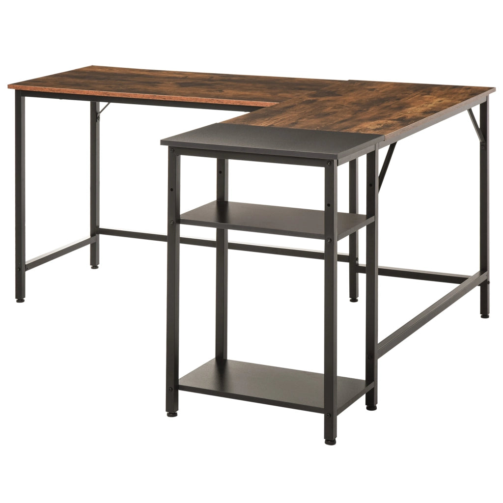Scrivania Angolare Industriale con Ripiano Laterale ¨C Minimal ¨C Legno e Metallo Nero 150x120x75cm