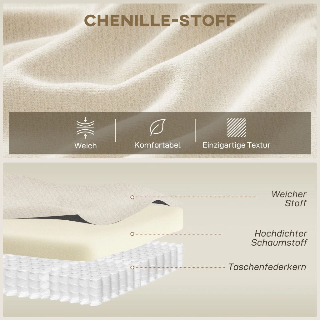 Divano 3 posti in chenille ¨C zephmum ¨C crema, imbottito, 260 cm