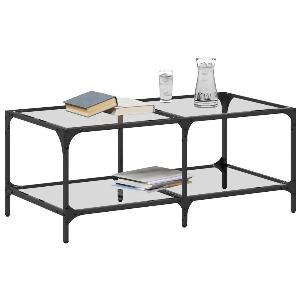 Tavolini con Piano Vetro Trasparente 2 pz 98,5x50x40 cm Acciaio 845980