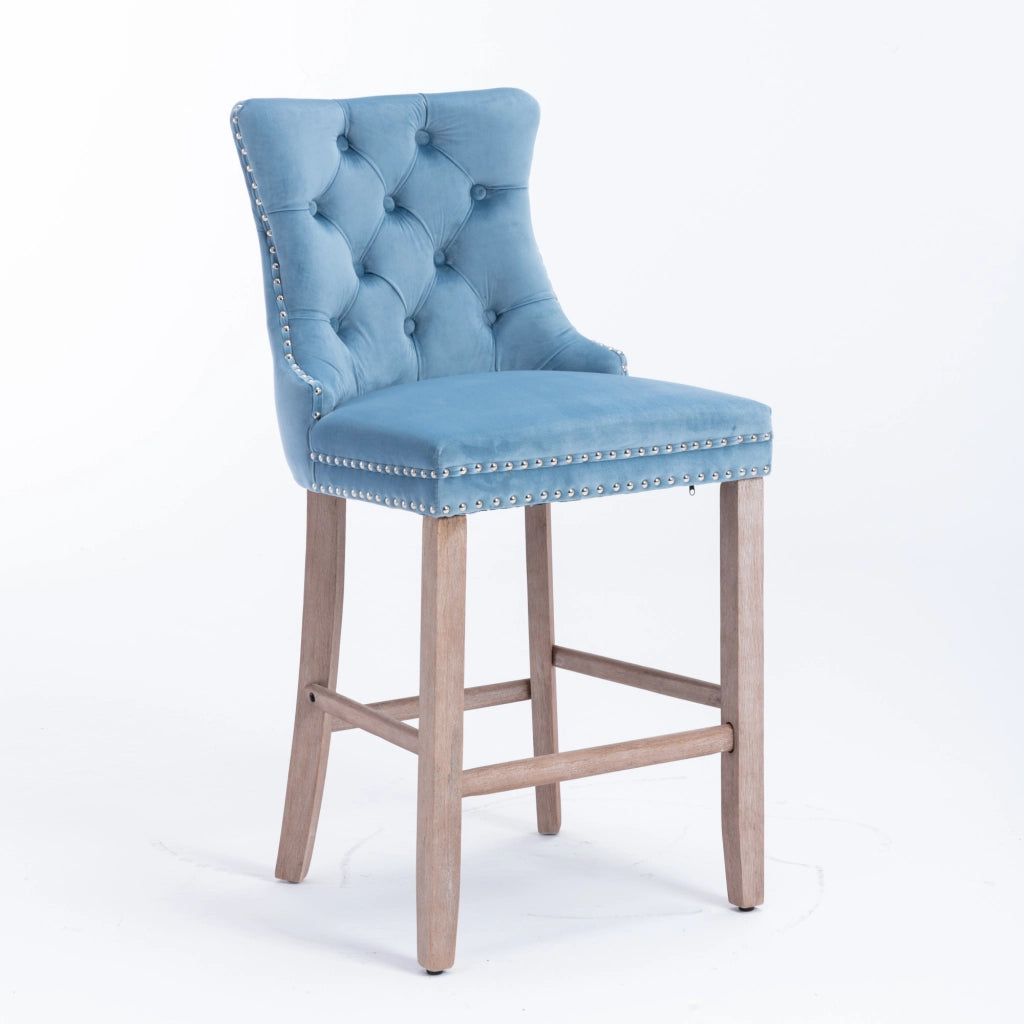 Sgabelli da Bar in Velluto con Gambe in Legno ¨C MINIMAL ¨C Set 2 Pezzi, Azzurro Chiaro