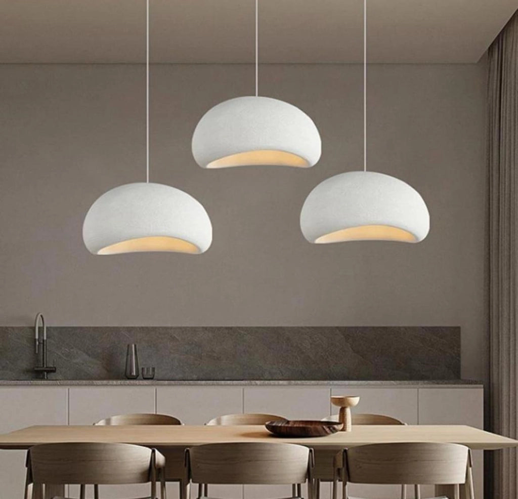 Lampadario moderno a sospensione in schiuma effetto pietra, stile wabi-sabi giapponese bianco minimal attacco E27 per sala pranzo, cucina e soggiorno Ø