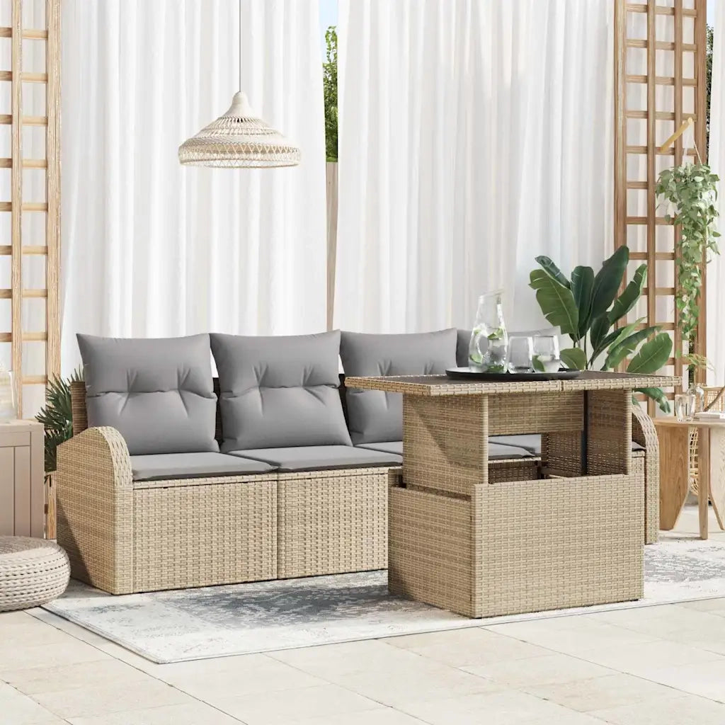 Set Divano da Giardino 5 pcs Beige Rattan in Polipropilene 3357283