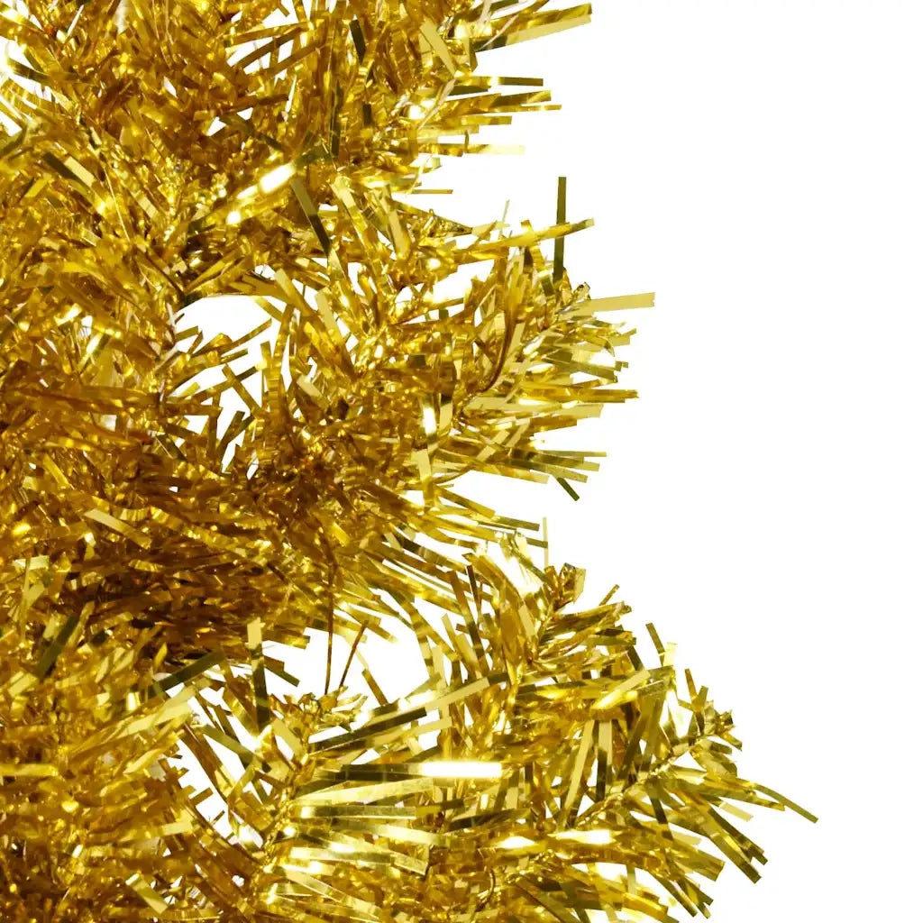 Albero Natale Artificiale Sottile a Met¨¤-Albero Natalizio con Supporto Oro 210cm