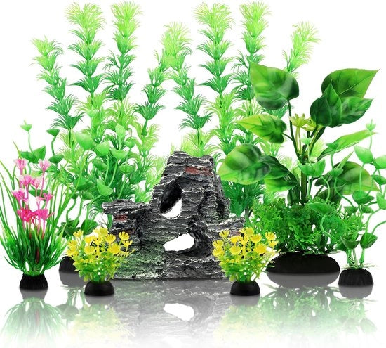 Decorazioni per acquario - 9 pezzi, altezza 5-20 cm - Roccia/grotta - Ornamenti per piante artificiali