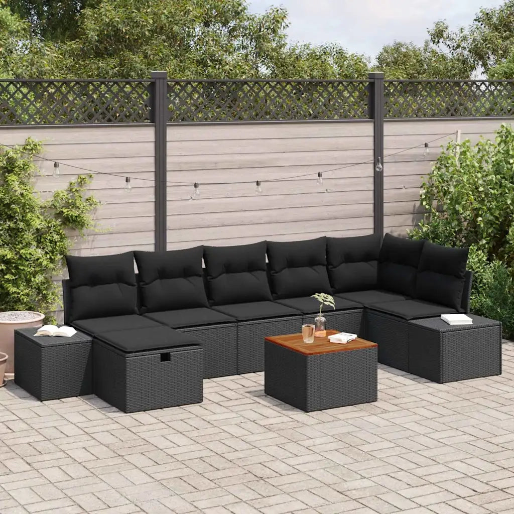 Set Divano da Giardino con cuscino 8 pcs Nero polyrattan