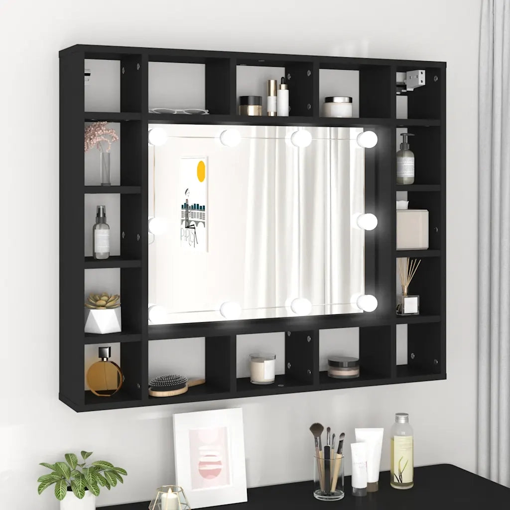 Armadietto a Specchio con LED-Mobile con specchio Nero 91x15x76,5 cm