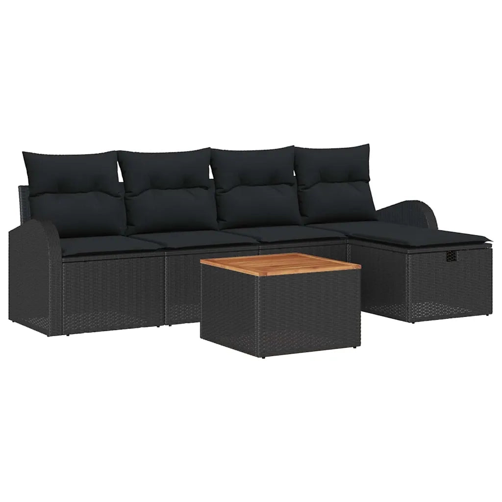 Set Divano da Giardino con cuscino 6 pcs Nero Poly Rattan 3360838