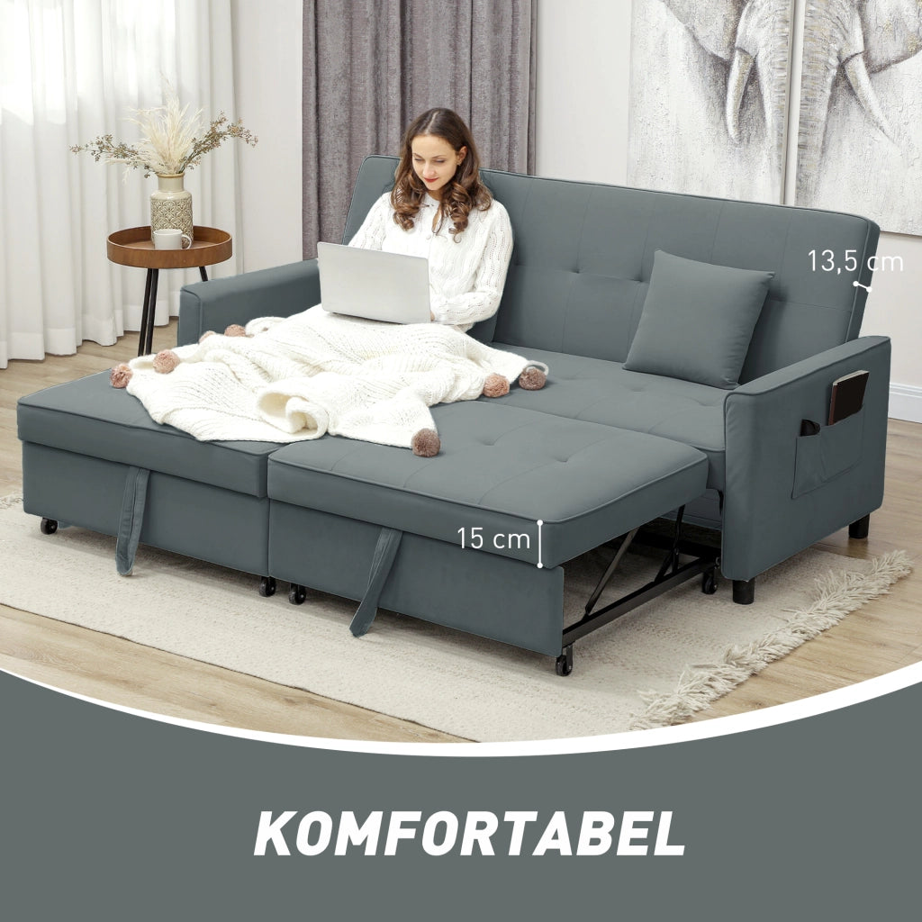 Divano letto 3 posti imbottito con rete a doghe e cuscini ¨C Minimal ¨C Grigio