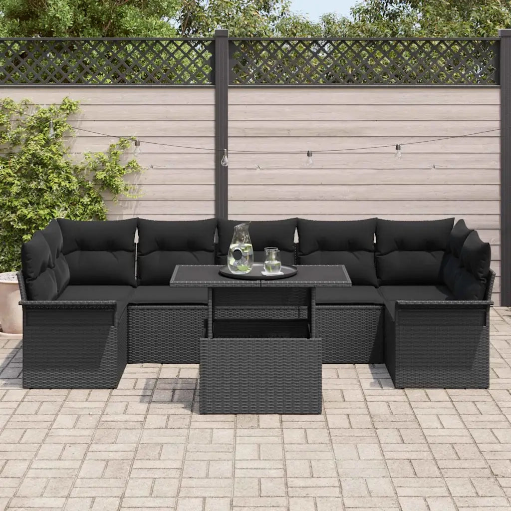 Set Divano da Giardino con cuscino 8 pcs Nero polyrattan 3348239