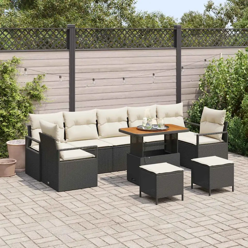 Set Divano da Giardino con cuscino 10 pcs Nero polyrattan 3362510