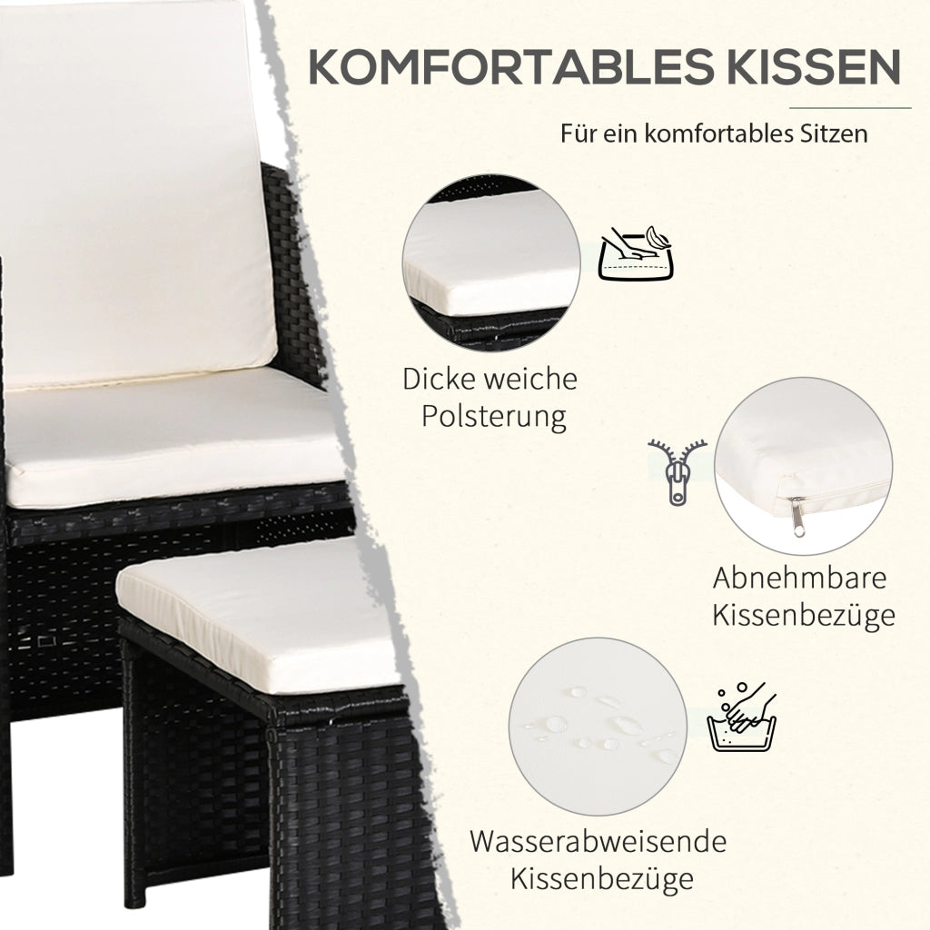 Set Giardino Polyrattan ¨C Minimal ¨C 11 Pezzi con Cuscini Nero
