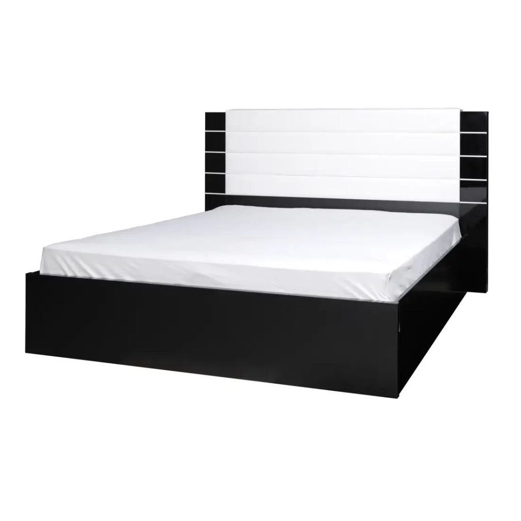 Letto LINA 160x200 nero e bianco lucido con testiera in similpelle - Rete inclusa