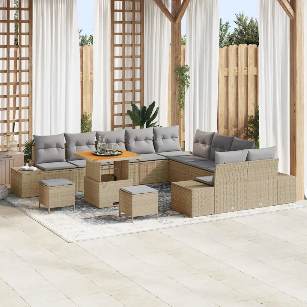Set Divano da Giardino con cuscino 13 pcs Beige Poly Rattan