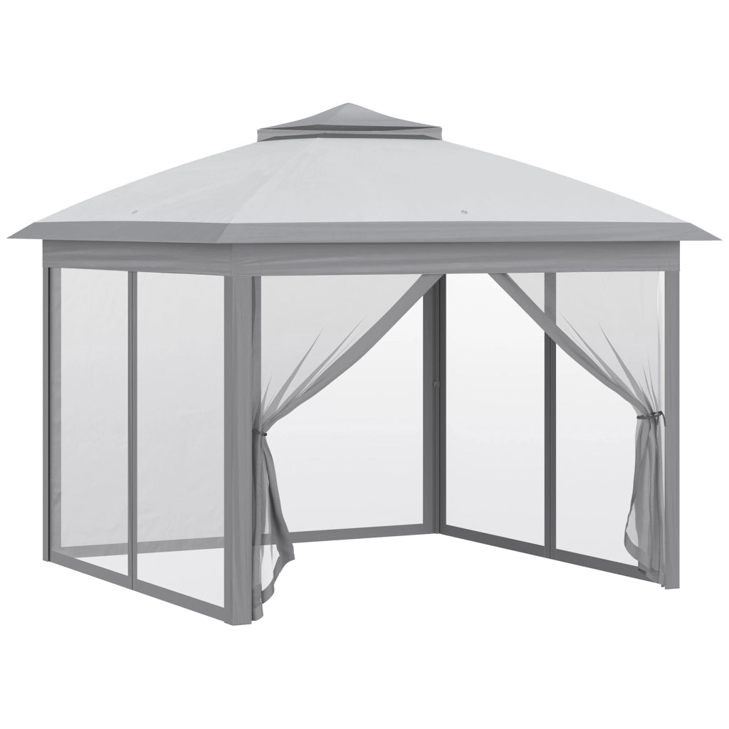 Gazebo Pieghevole Esterno con Zanzariere ¨C Xylo ¨C Grigio 3.3x3.3x2.8m