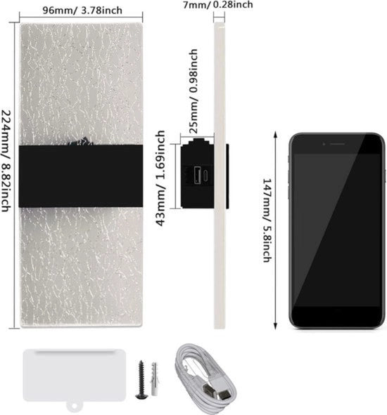 Lampada da Parete a Batterie - Set da 2 - Touch Control e Ricarica USB - Nero
