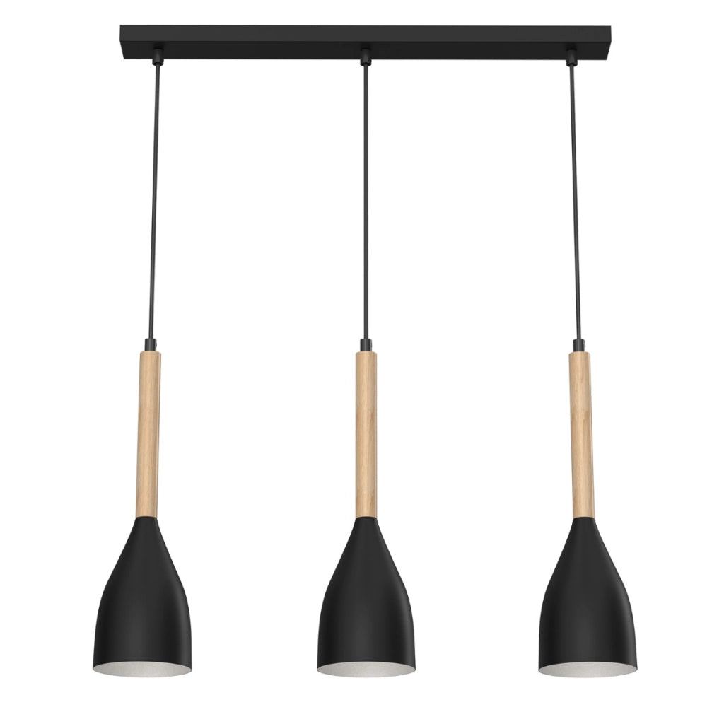 Lampada a sospensione Muza nera legno 3xE27 Luminex