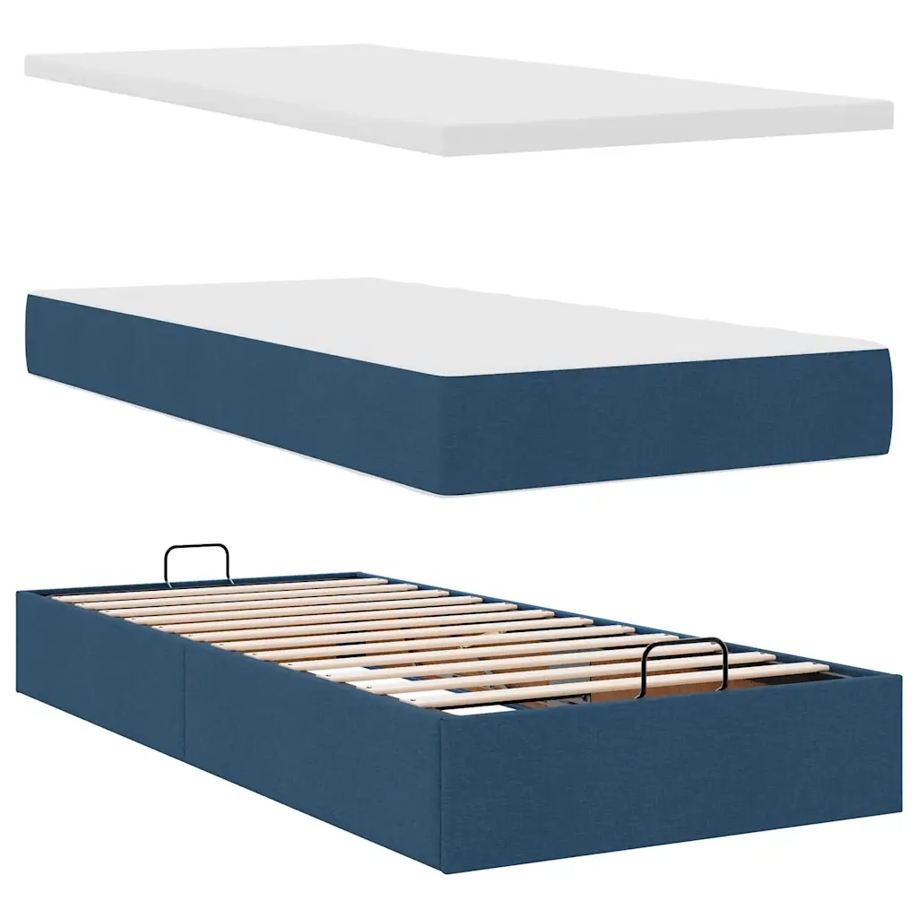 Pouf Letto con Materasso Blu 90x200 cm in Tessuto 3313132