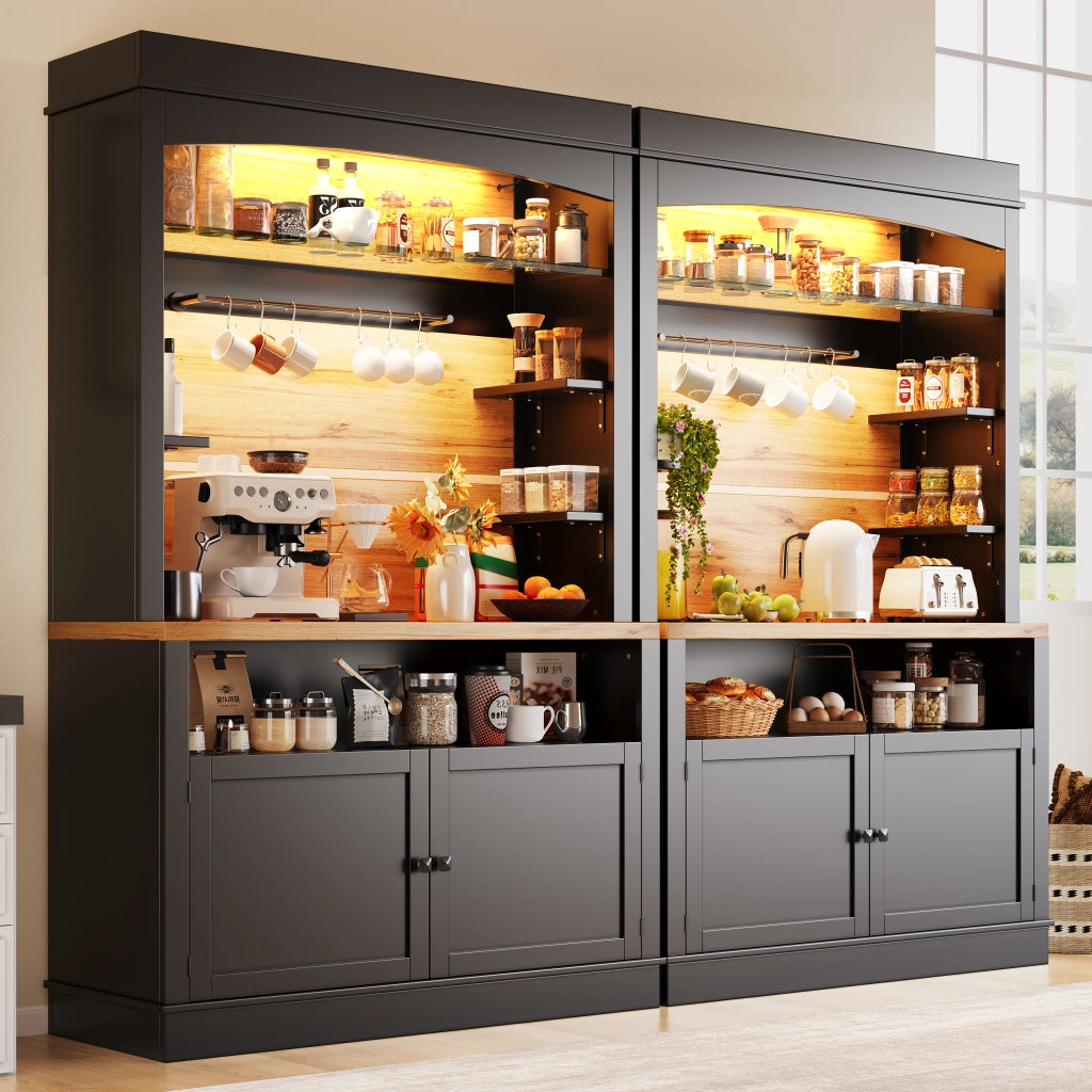 Credenza Alta con Ripiani Aperti e LED ¨C MINIMAL ¨C Nero 107x43x184 cm