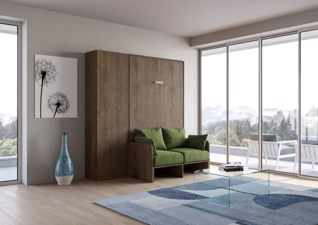 Letto Matrimoniale Francese A Scomparsa 140 Kentaro Con Divano E Colonna Noce e Verde