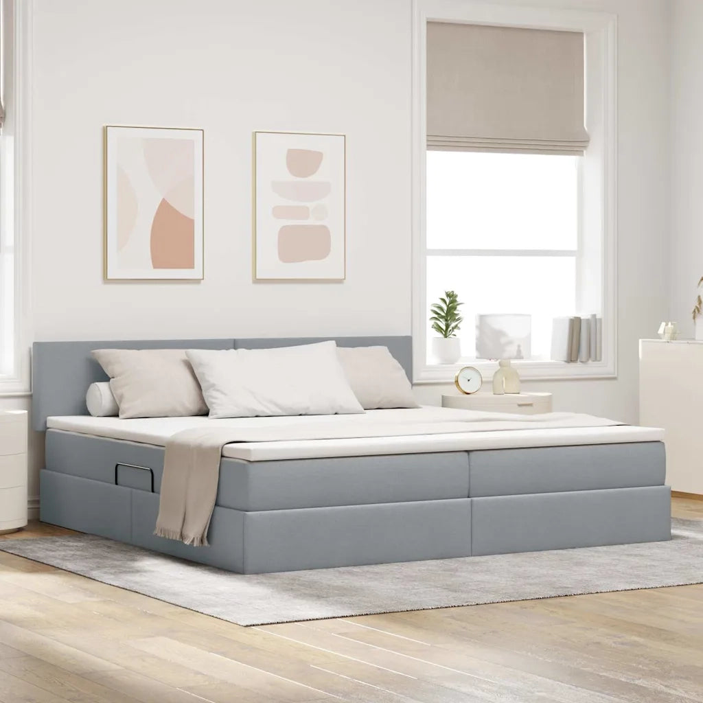 Letto con contenitore e LED Grigio chiaro 200 x 200 cm Tessuto 3371103
