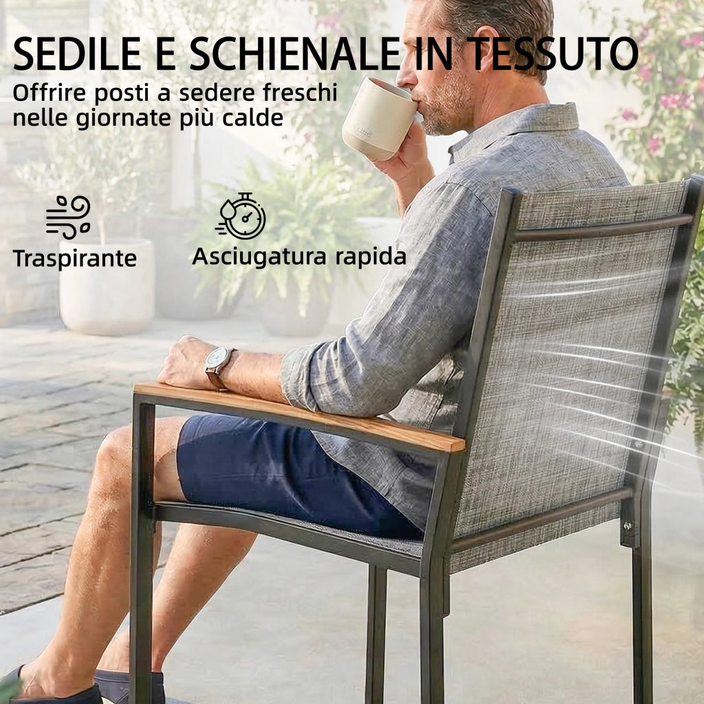 Set Bistr¨° 3 Pezzi: Sedie da Pranzo e Tavolo ¨C Minimal ¨C Grigio e Metallo