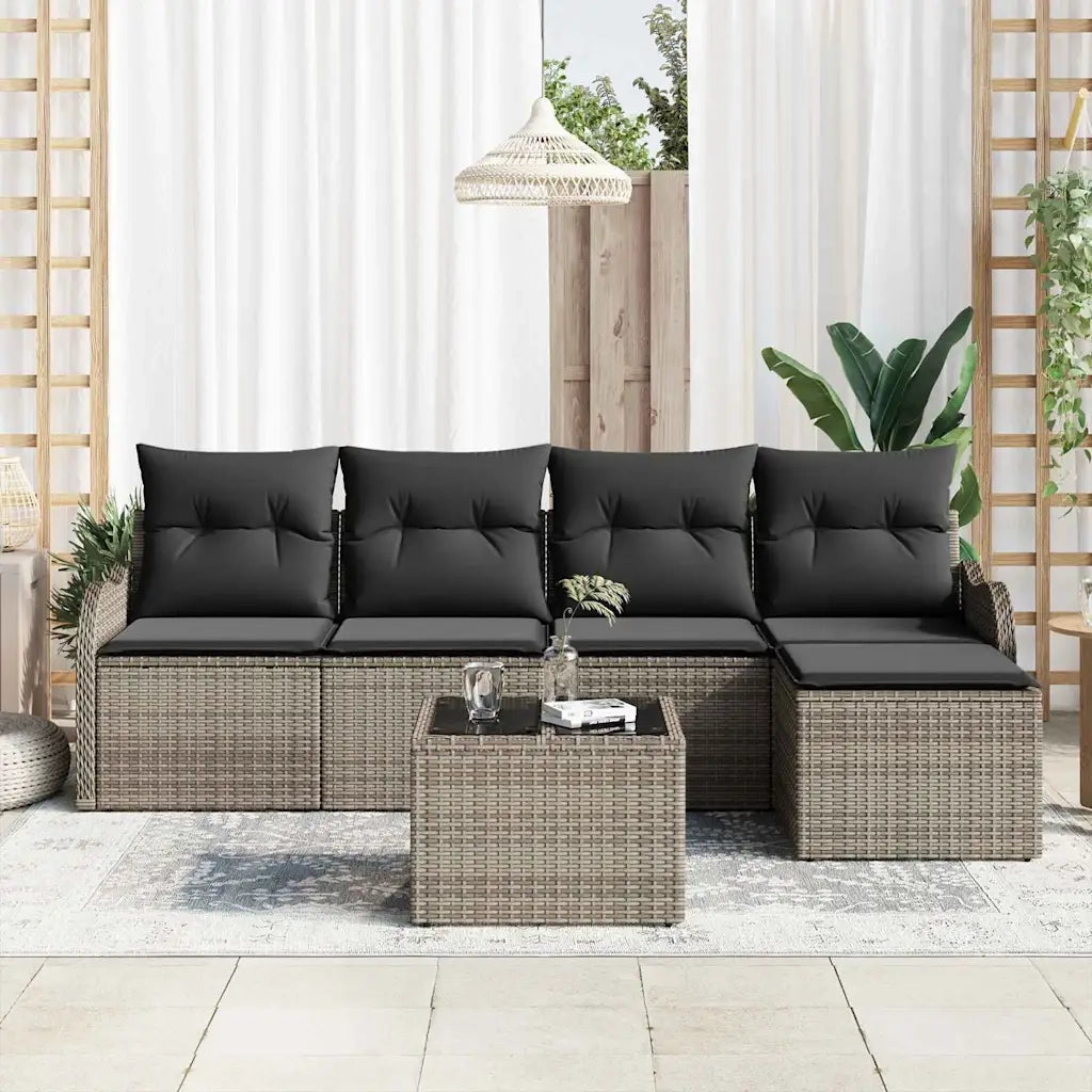 Set Divano da Giardino con cuscino 6 pcs Nero Poly Rattan