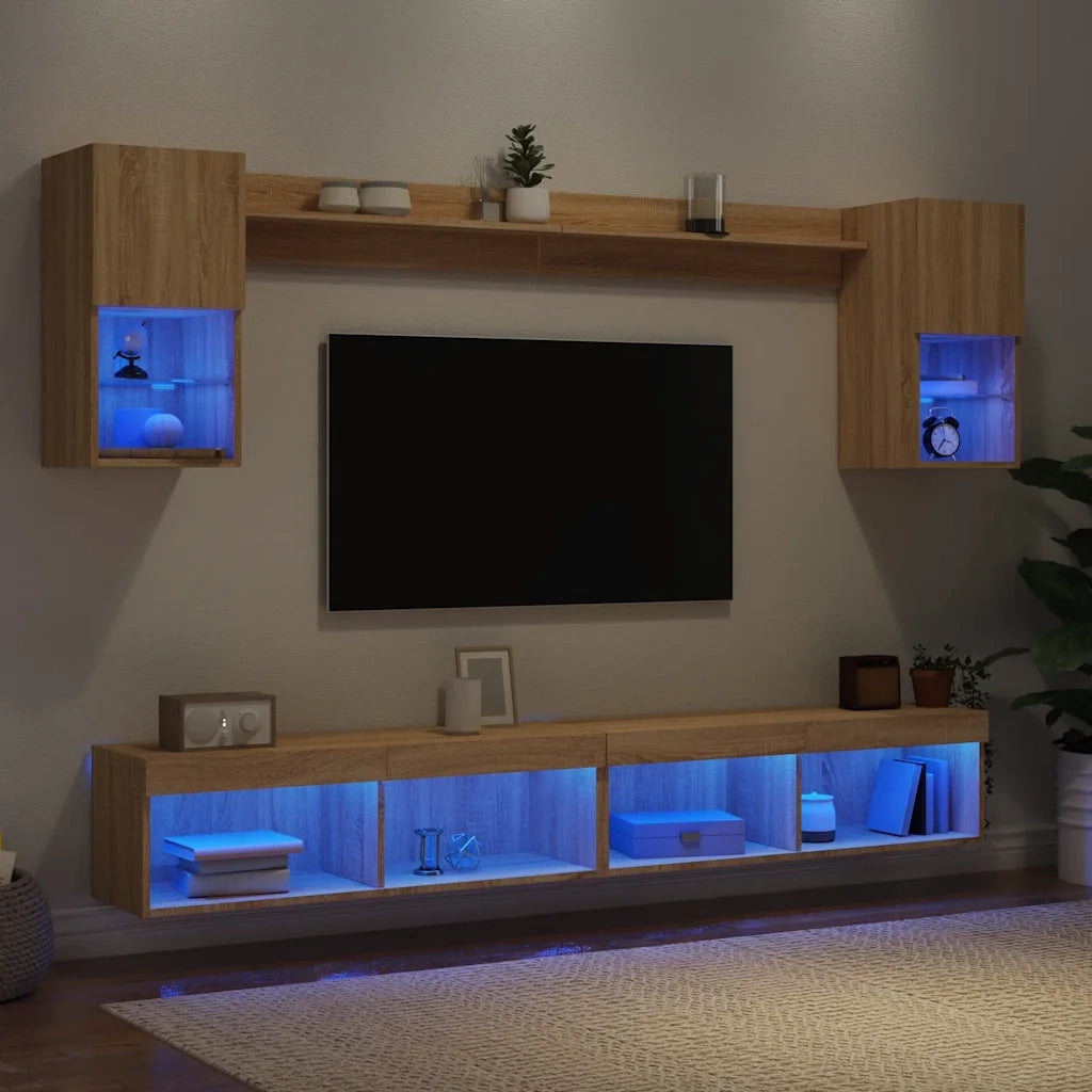 Mobili TV a Muro con LED 6pz Rovere Sonoma Legno Multistrato 3216688