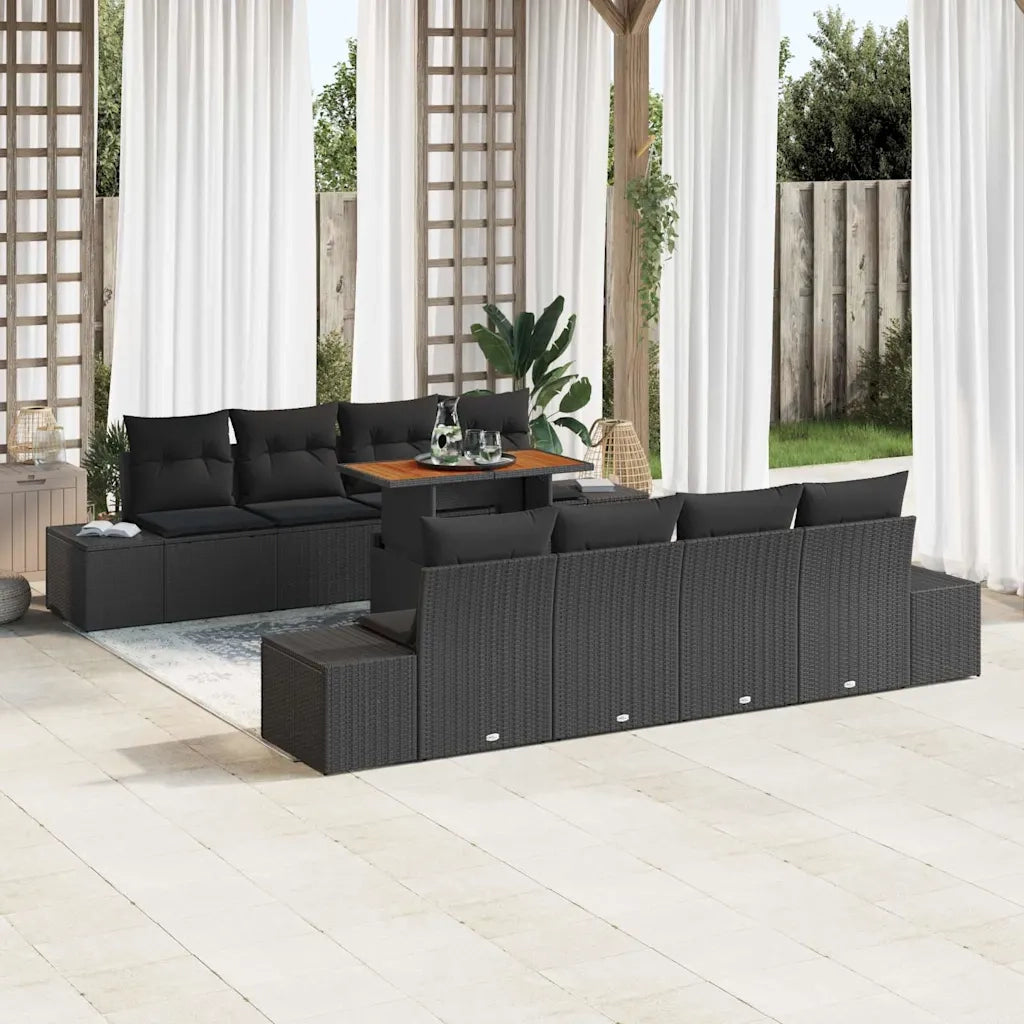 Set da Pranzo per Giardino con cuscino 9 pcs Nero e Marrone 3349939